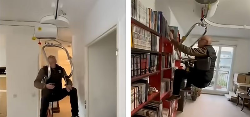Mit dem Deckenlifter Bett Bücherregal WC und Badewanne erreichen